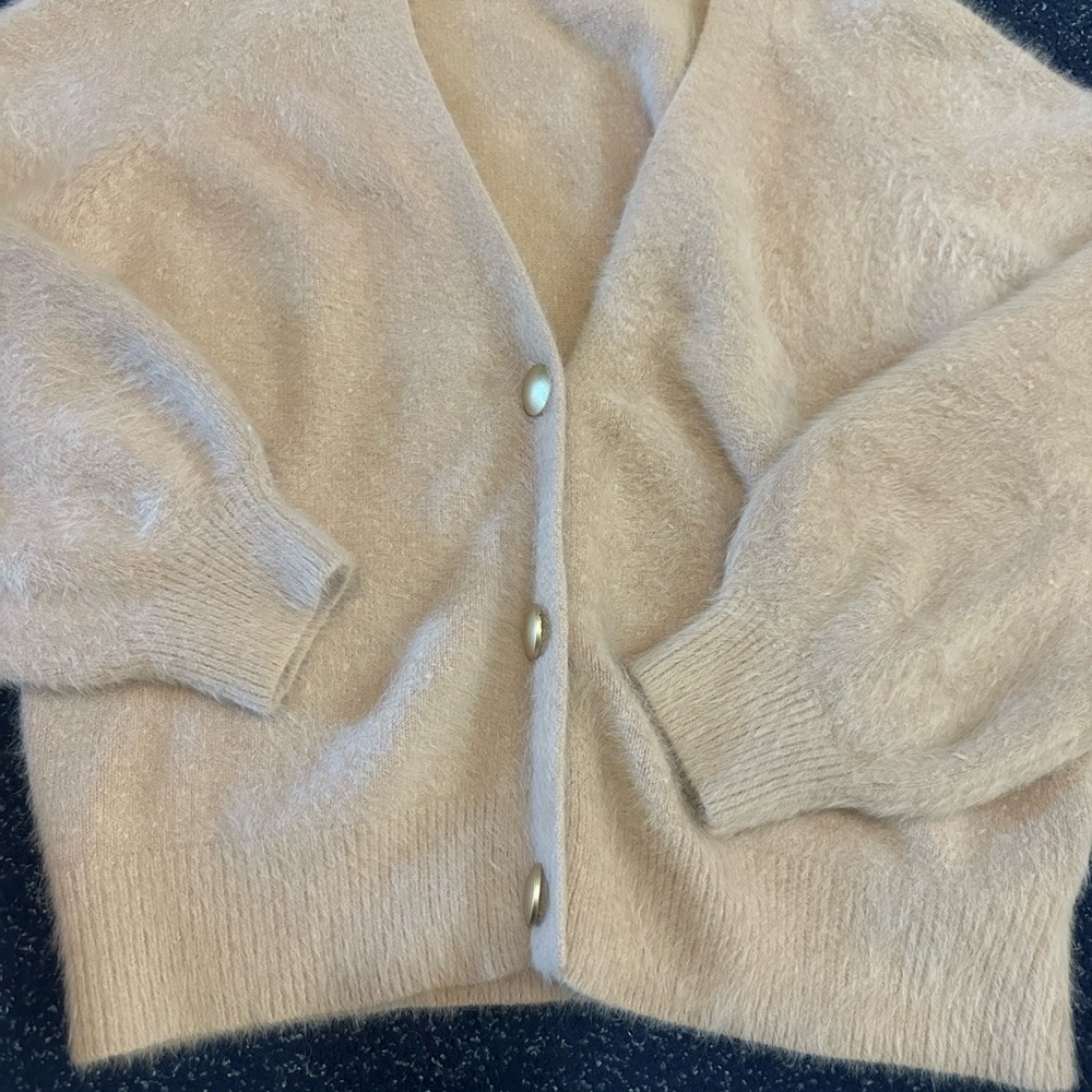 Princess Polly Dusty Rose Wool Blend Cardigan S/M Soft Fuzzy Gold Button Sweater